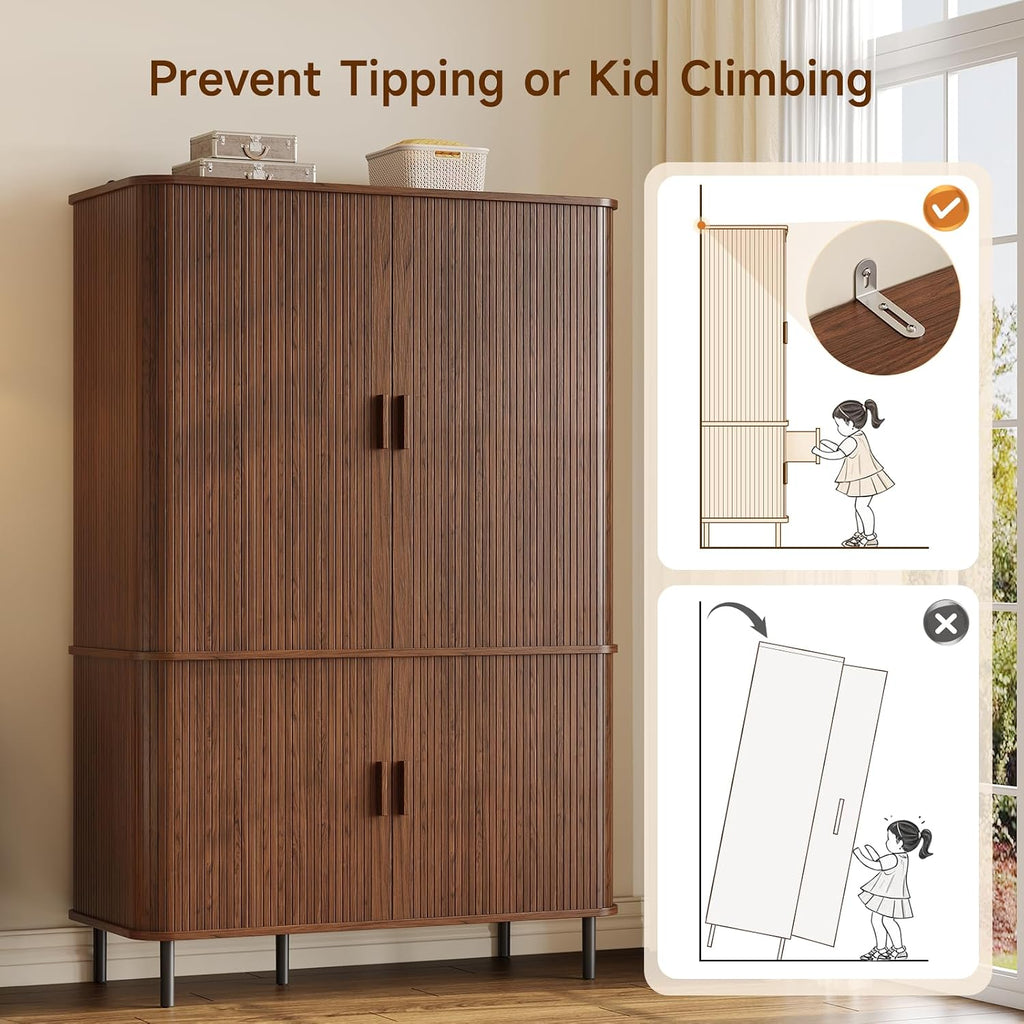 Armoire Wardrobe Closet with Sliding Doors, 71" Bedroom Armoires, Walnut | with 2 Drawers, with Hanging Rod and
