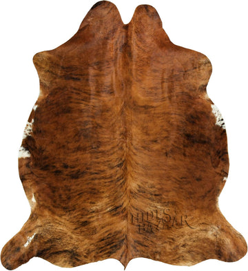 Exotic Brindle Cowhide Rug 6x7 ft, Real Hair on Hide Area Rug | Exotic black, brown and white brindle mix. Genuine
