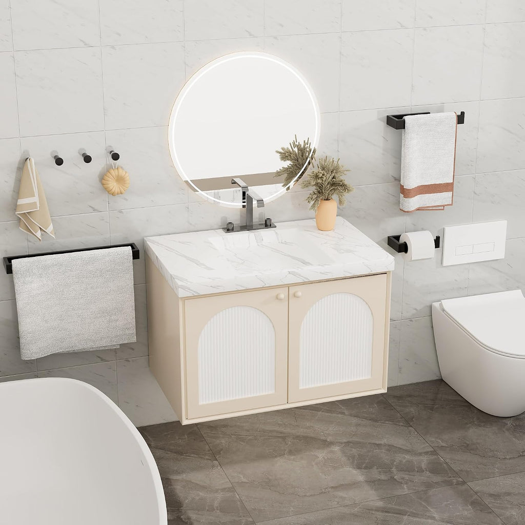 7-Piece Bathroom Hardware Set Black, Includes 16 Inch Towel Bar, Towel Ring, Toilet Paper Holder & 4Pcs Coat Hooks