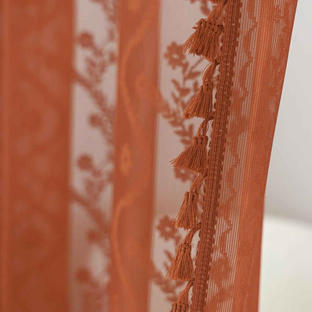 Terracotta Lace Shower Curtain, Boho Chic Fall Color, 72 x 72 in