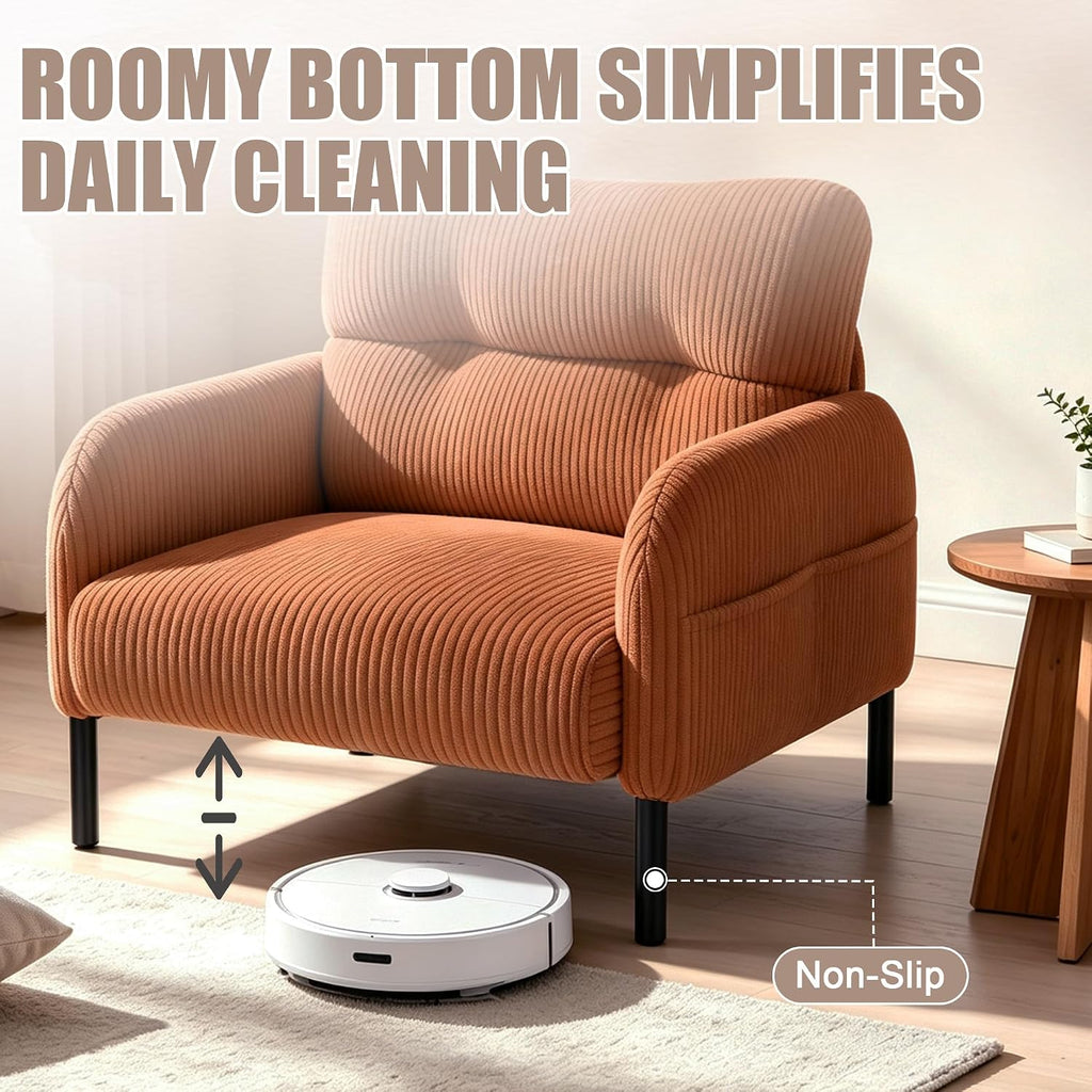 Accent Chair, Single Sofa Chair with Wingback, Corduroy Upholstered Reading Nook Armchair (Orange)