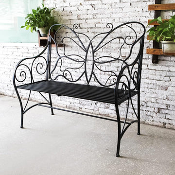 Outdoor Bench Outdoor Sturdy Rust-Resistant Bench Butterfly Cast Iron with Armrests Park,Yard, Patio, Porch, Lawn