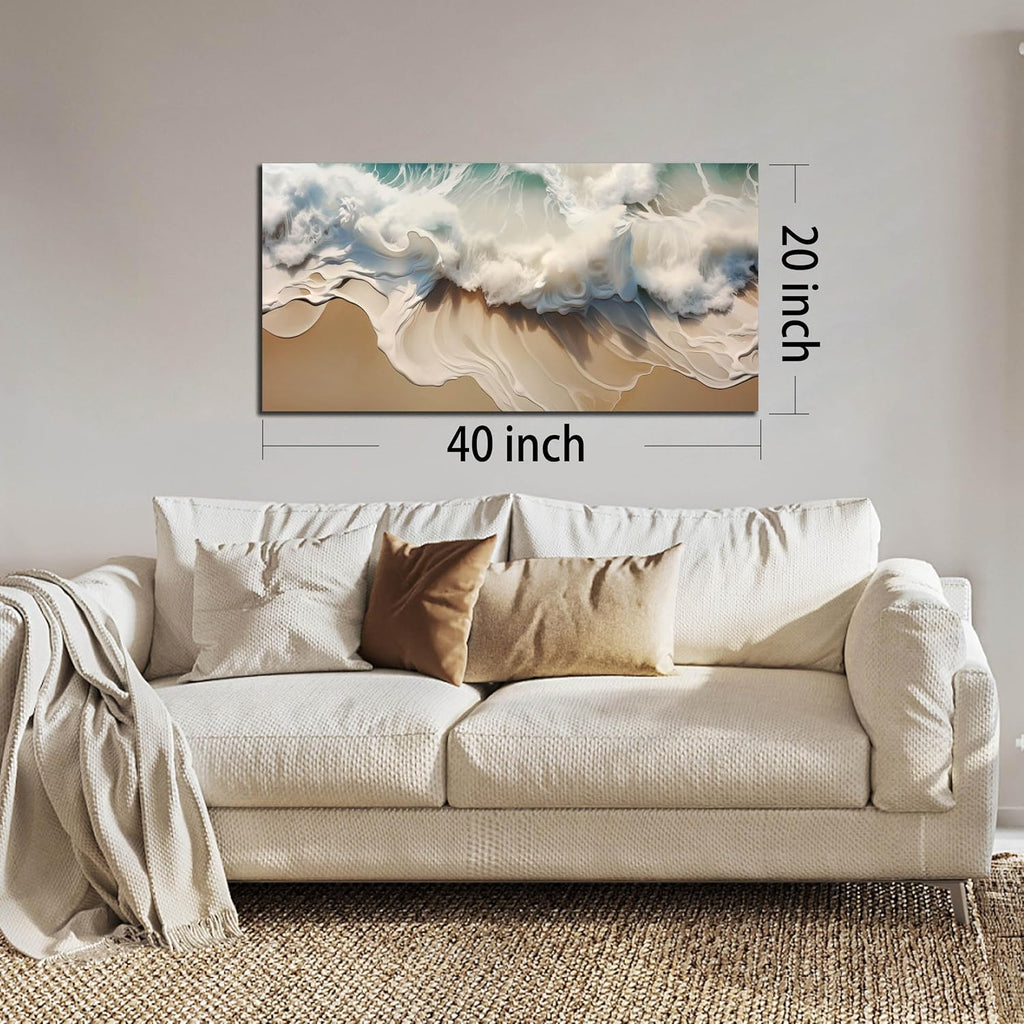 Ocean Waves Canvas Wall Art , Beach Scenery View Home Decor Picture, Sea Waves Canvas Wall-Decoration, Seaside Scene