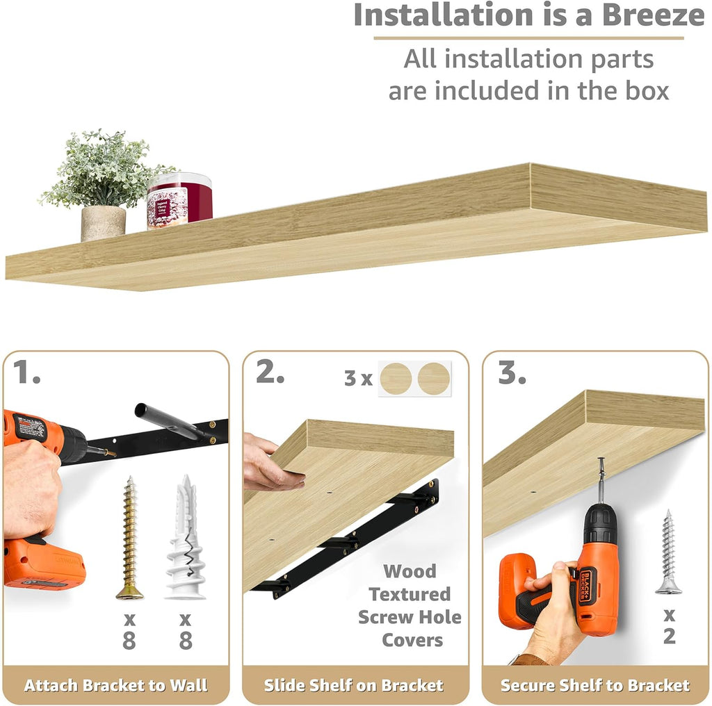 Floating Shelves for Wall - 48 Inch Long Bathroom Shelves, Wall Decor & Book Storage - Mounted Floating Shelf with