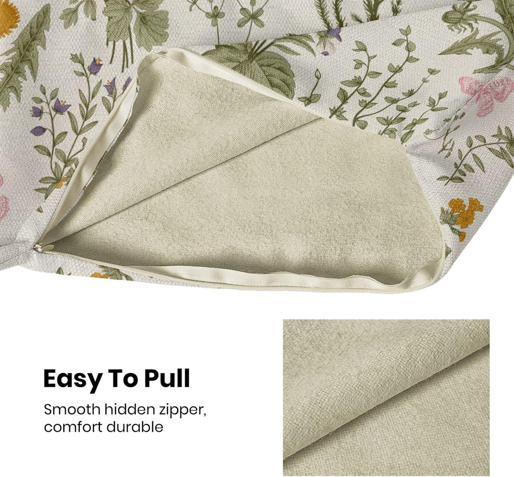 Spring Pillow Covers 18x18 Inch Set of 2,Sage Green Wild Flower Plant Throw Pillows Case,Seasonal Floral Outdoor