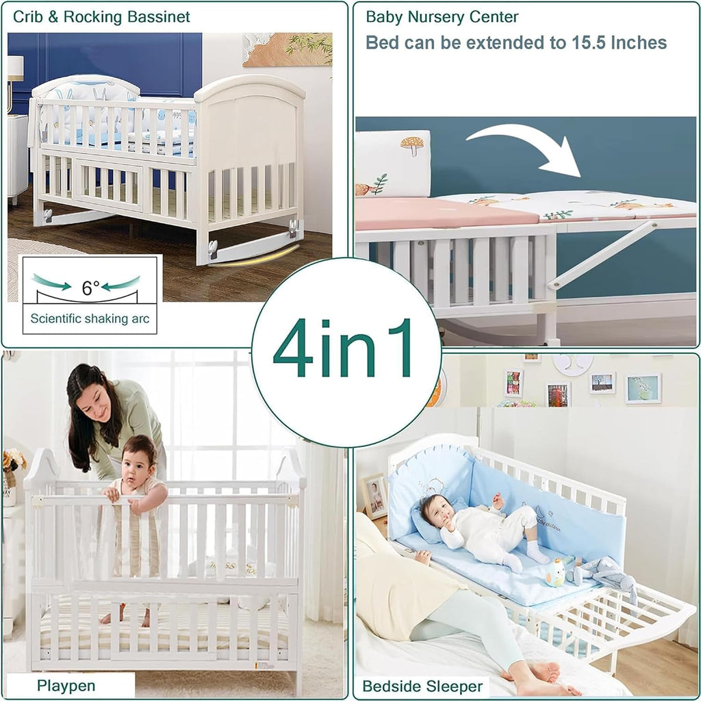 Portable Mini Baby Crib 4 in 1 with Memory Foam Mattress(38"by24") Included, Cunas para 2026 Convertible Crib 6