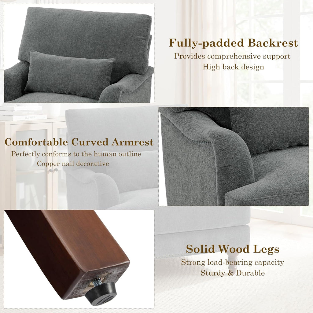 Accent Chair , Upholstered Armchair with Nailhead Trim & Solid Wood Legs, Mid Century Modern Chenille Club Chair