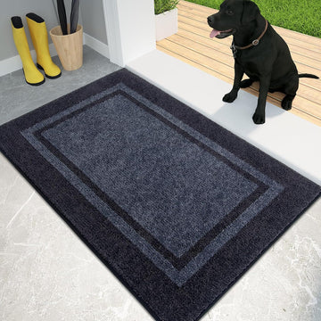 Dirt Trapping Indoor Door Mat, 24" x 36", Bluish Grey & Charcoal | Machine Washable, Non-Slip, Waterproof TPR