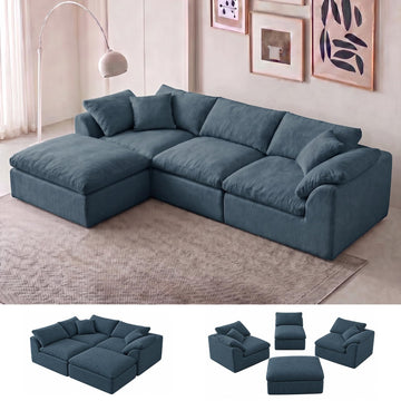 109" Boneless Cloud Couch Sectional, Oversized Modular L Shaped Sofa with Ottoman, Deep Seat Chenille Sectional
