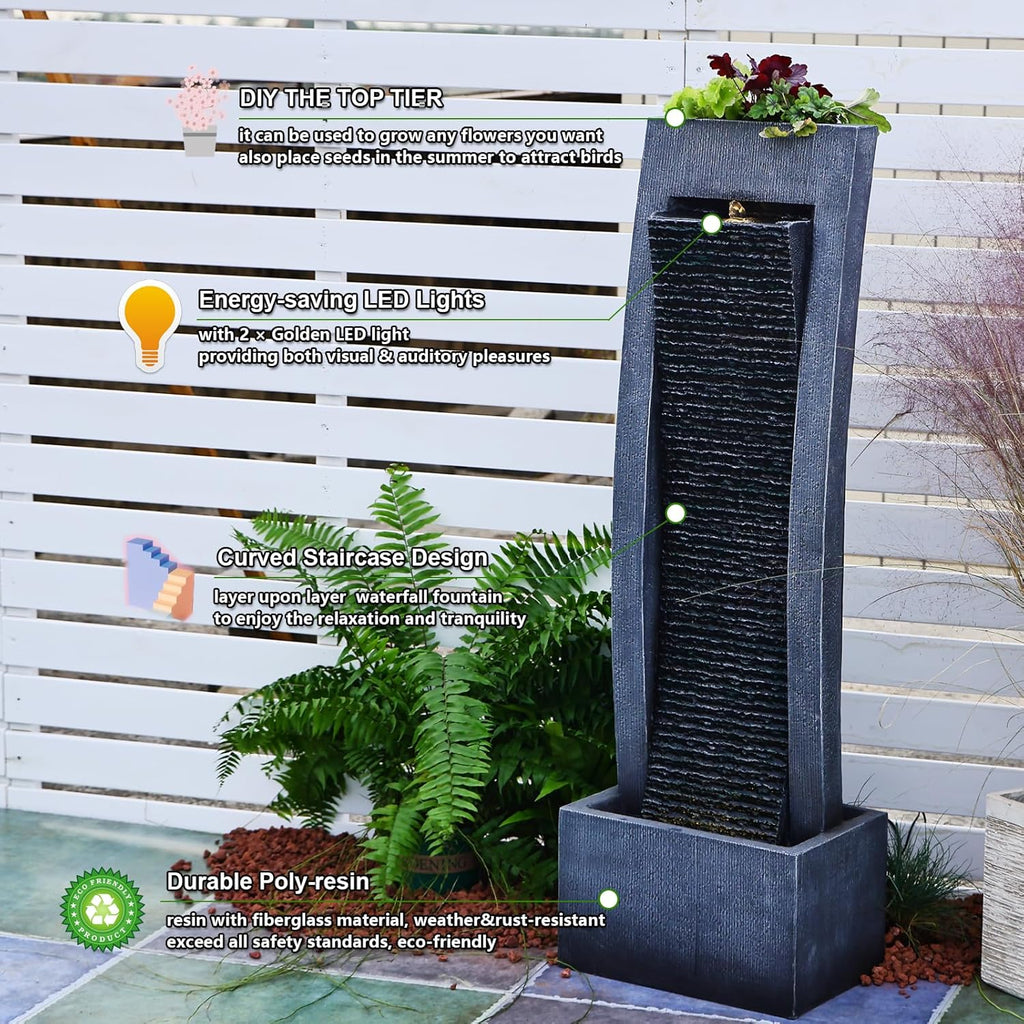 Garden Water Fountain - Outdoor Freestanding Fountains Modern Curves Indoor Waterfall Floor Standing Water Fountains