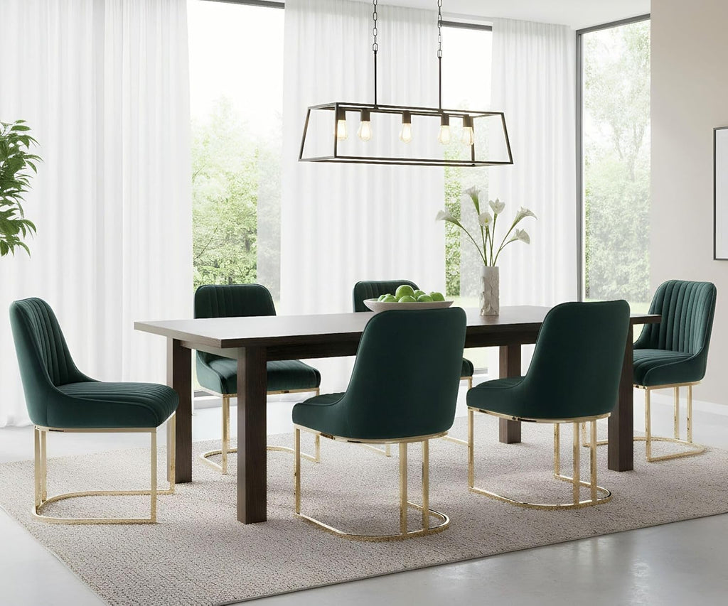 Velvet Dining Chairs Set of 2 Green Upholstered Dining Room Chairs with Gold Legs Modern Armless Kitchen Chairs with Back