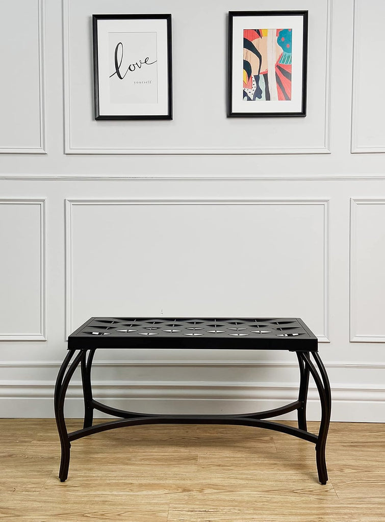 Free Standing Patio Garden Weave Bench, Metal Bronzed Black