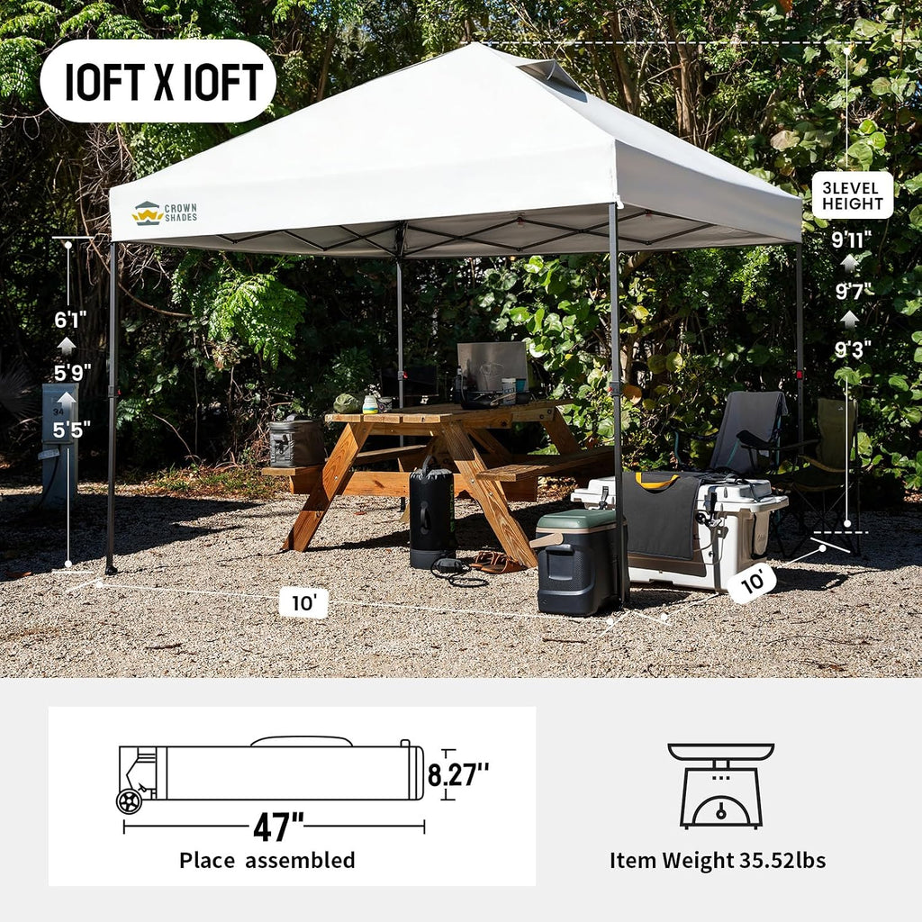 10x10 Pop Up Canopy - Patented Center Lock One Push Instant Outdoor Canopy Beach Tent with STO-N-Go Bag 8 Stakes & 4