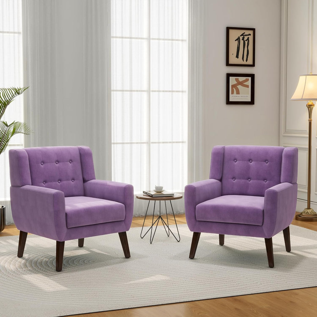 Accent Chair, Mid-Century Modern Velvet Fabric Chairs with Arms , Comfy Upholstered Club Single Sofa Armchair Waiting