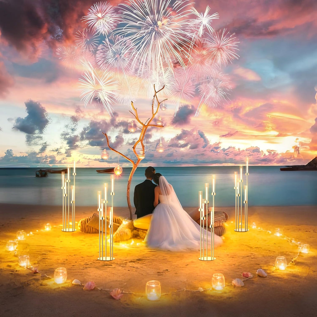 2PCS 42.5In 5 Arm Gold Floor Candelabra, Tall Metal Candle Centerpieces for Tables with Acrylic Lampshade, Home
