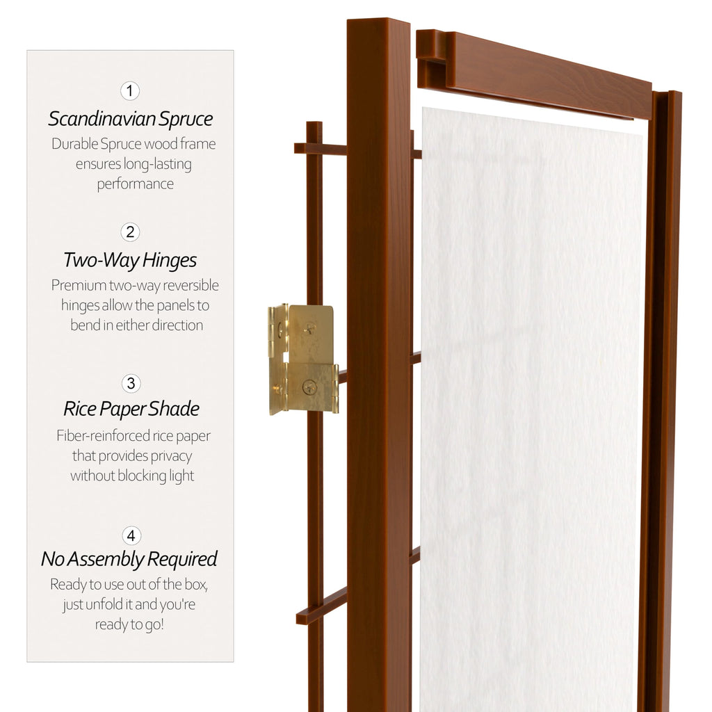6 ft. Tall Window Pane Shoji Screen - Walnut - 3 Panels