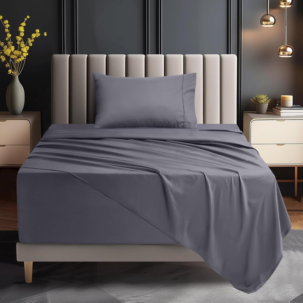 Extra Deep Pocket Queen Sheet Set - 4PCs Fits Up to 21 Inches - Grey - Set of 4