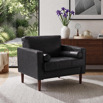 34.5" Arm Chair, Modern Faux Leather Accent Chair, Black