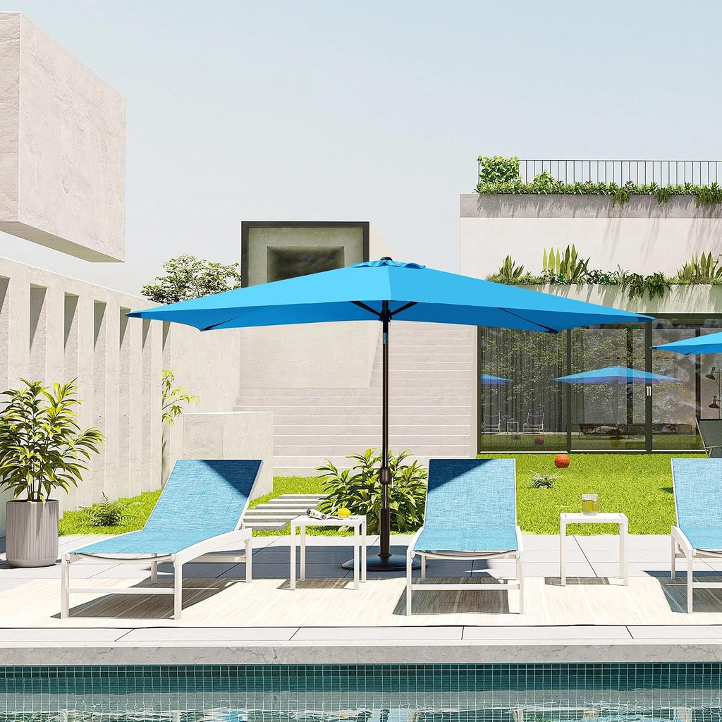 Rectangular Patio Umbrella, Table Market Umbrella with Tilt and Crank, Outdoor Umbrella Pool and Beach - Light Blue