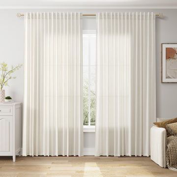 Extra Wide 100 Inch Linen Curtains Divider Light Filtering Semi Sheer Back Tab Patio Curtains for Sliding Door
