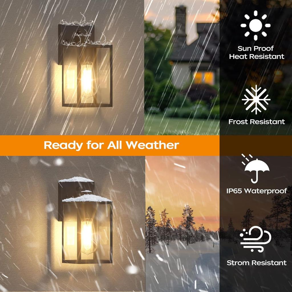 Dusk to Dawn Outdoor Lighting Fixtures, Exterior Front Porch Light, Black Sensor Wall Sconce Lamp