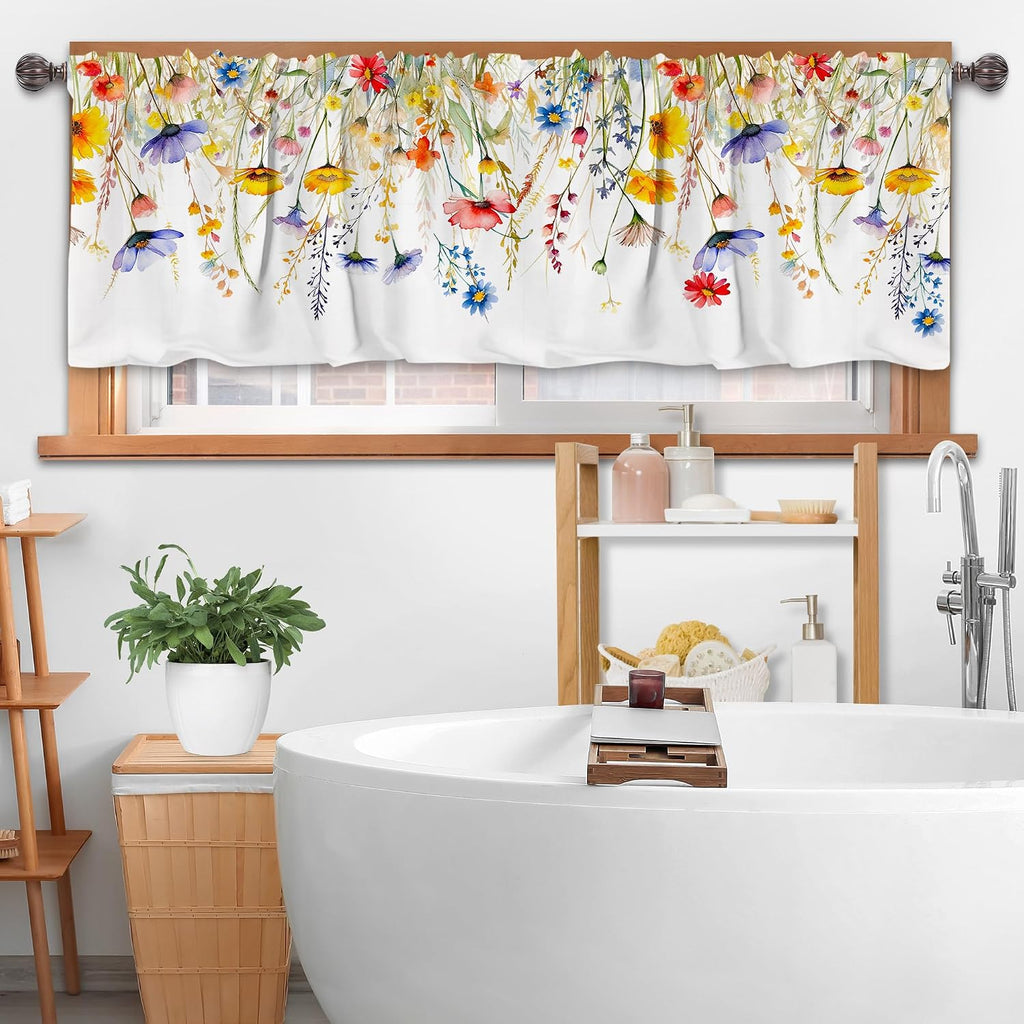 3 Piece Spring Kitchen Curtains and Valances Set for Window | Summer Floral Cafe Curtain 36 Inch Length Black & White