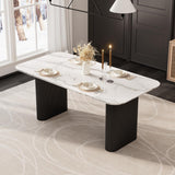 Faux Marble Oval Dining Table, 71" Modern Kitchen Table for 4-6 People, Easy to Assemble Accent Dining Table with