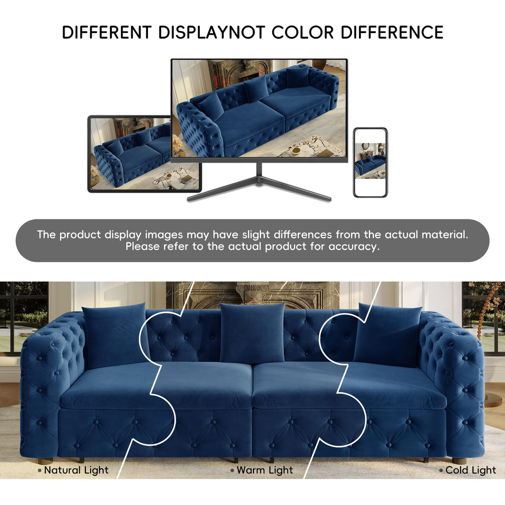89'' Velvet Chesterfield Sleeper Sofa, King Couch Bed, Midnight Blue