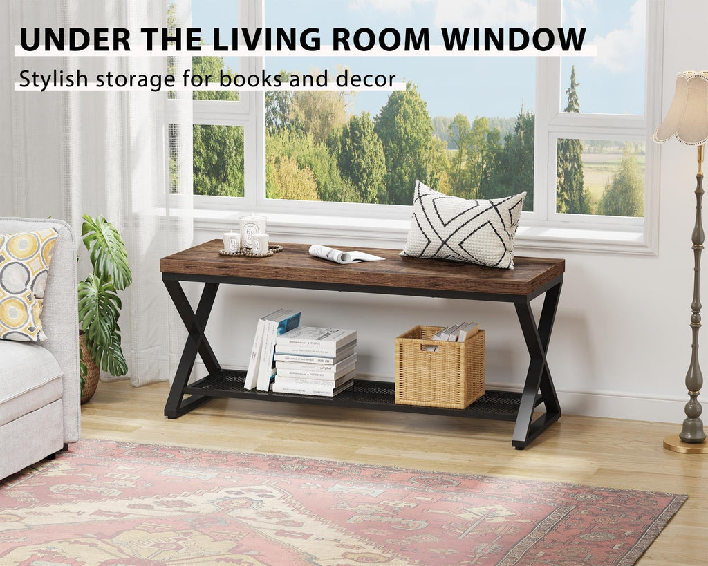 Rustic Brown Entryway Bench, 39" Industrial Shoe Bench with Storage
