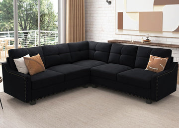 Convertible Sectional Sofa L Shaped Couch for Small Apartment Reversible Sectional Couch ,Velvet Black
