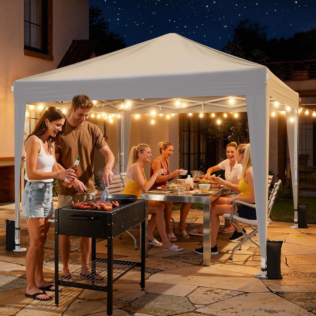 10x10 Pop Up Canopy with Sidewalls, Instant Portable Canopy Tent with Carry Bag Events, Camping, Parties - White