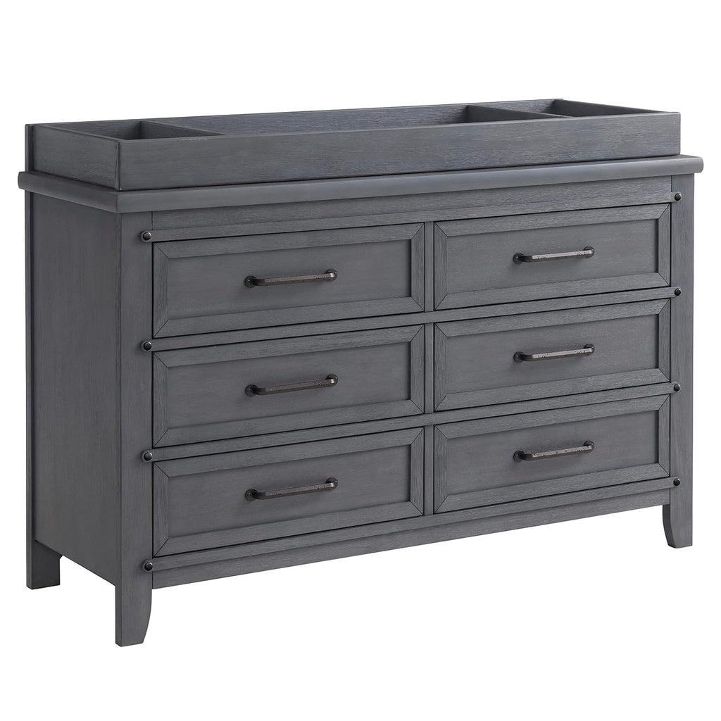 Premium Changing Topper for 6-Drawer Dresser, Wire Brush Ash Gray Finish
