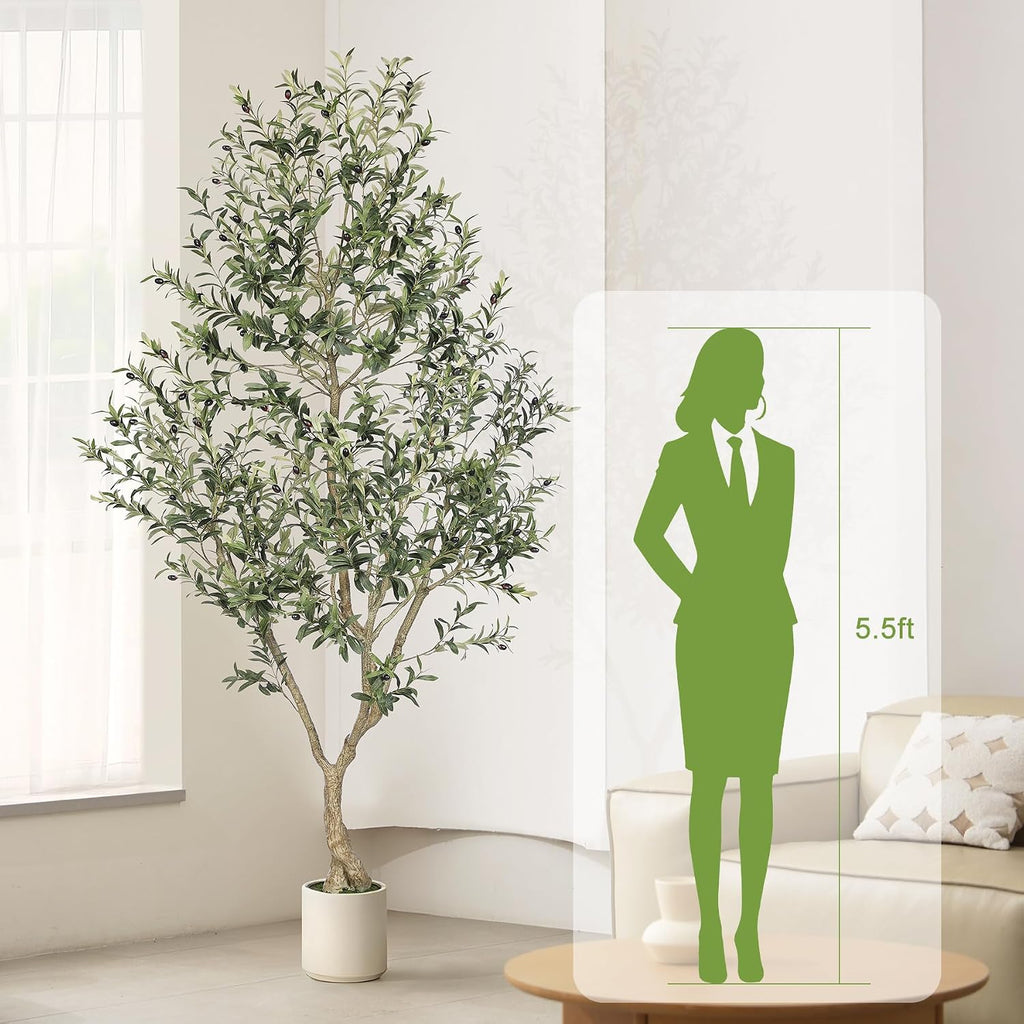 Faux Olive Tree 8ft with Sturdy White Planter, Fake Olive Tree 8ft
