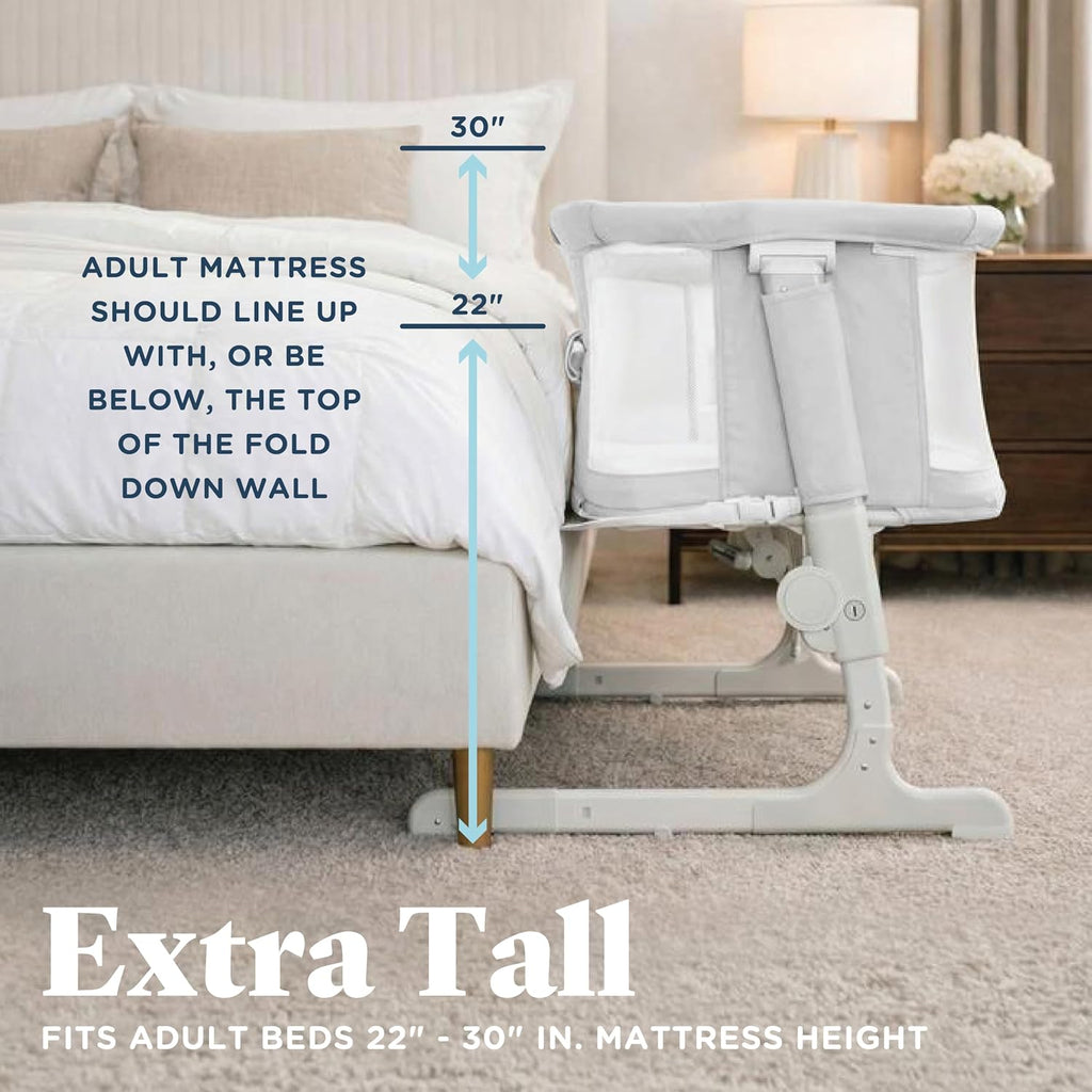 Beside Me Dreamer Bassinet | Bedside Sleeper | 7-Position Height Adjustment | Driftwood Grey