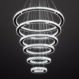 Modern Crystal Chandelier Lighting, 6 Ring Chandelier LED Ceiling Lights Fixtures with 3-Color, High Ceiling Foyer Chandeliers for Living Room Dining Room Staircase, D8-12-16-20-24"-28" A100-B07C2NGZ2T