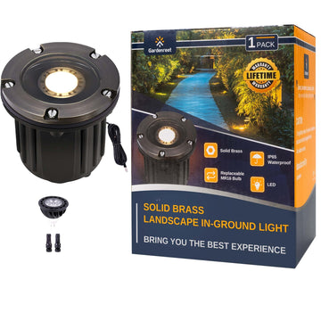 Brass Well Lights, 12V Low Voltage Wired 2700K In-Ground, 1PK
