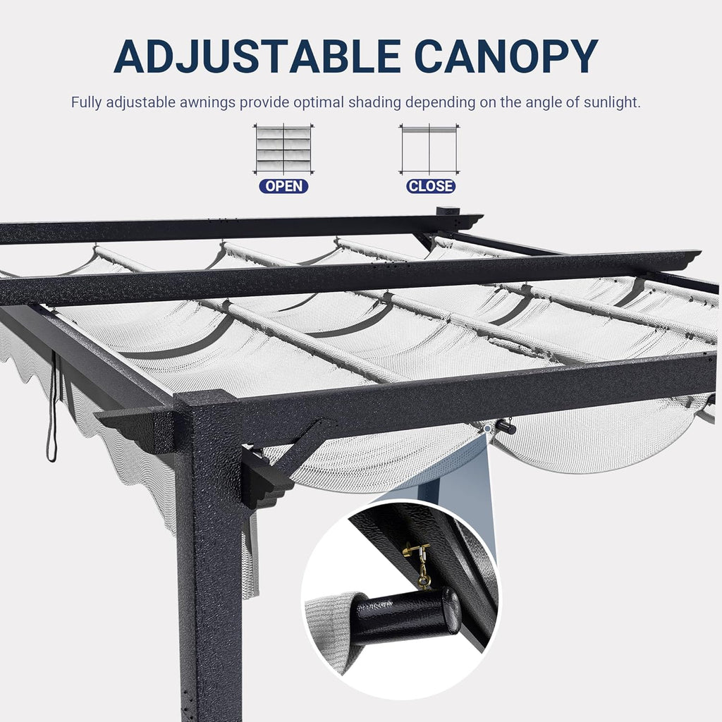 10'x12' Outdoor Pergola with Retractable Canopy, Patio Metal - Image 4
