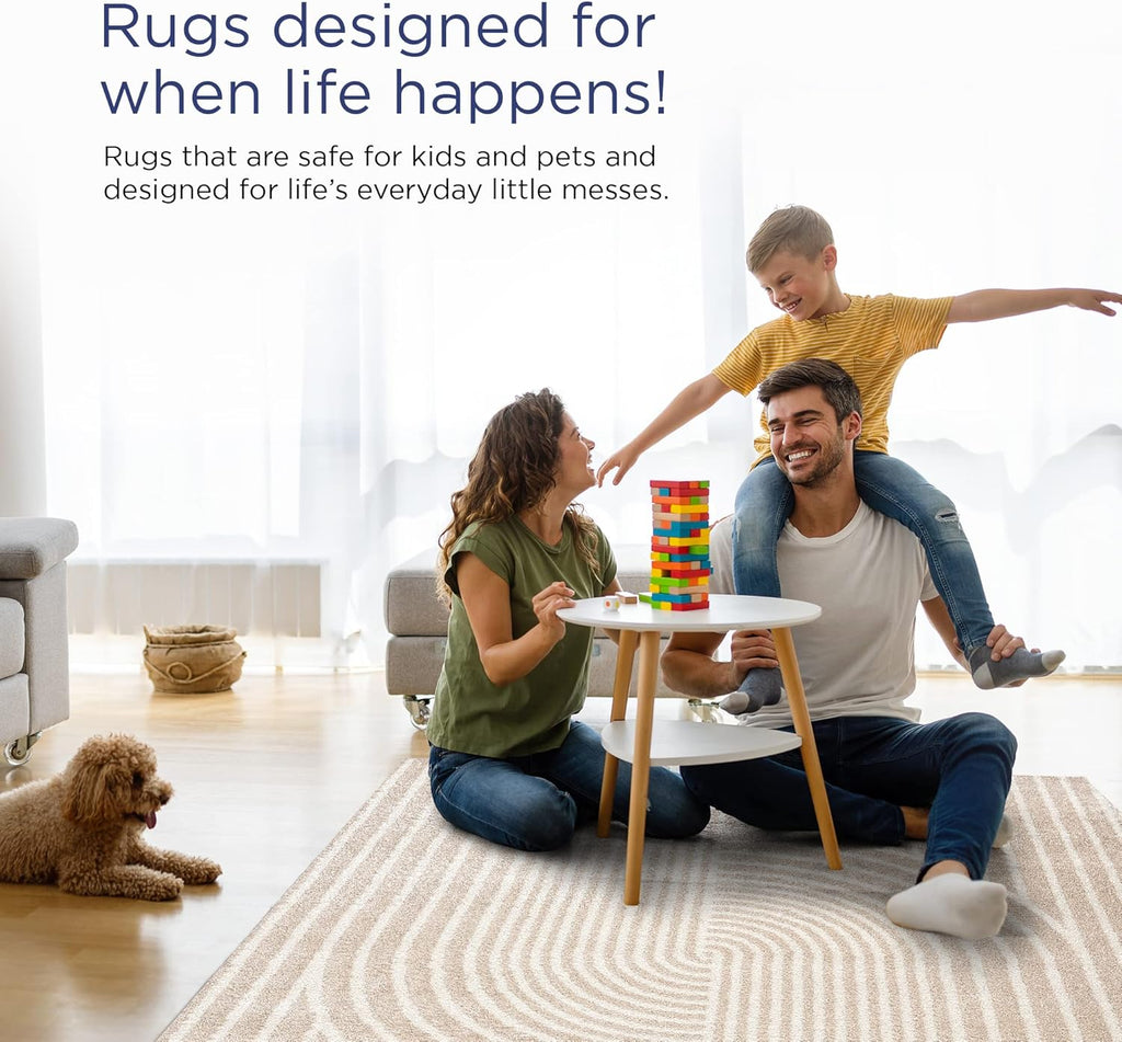 Area Rug for Living Room -Nuevo Beige Arch Pattern Area Rug, Soft and Durable Living Room Rug, Stain and Fade Resistant, Chic Modern Design, Pet & Kid Friendly