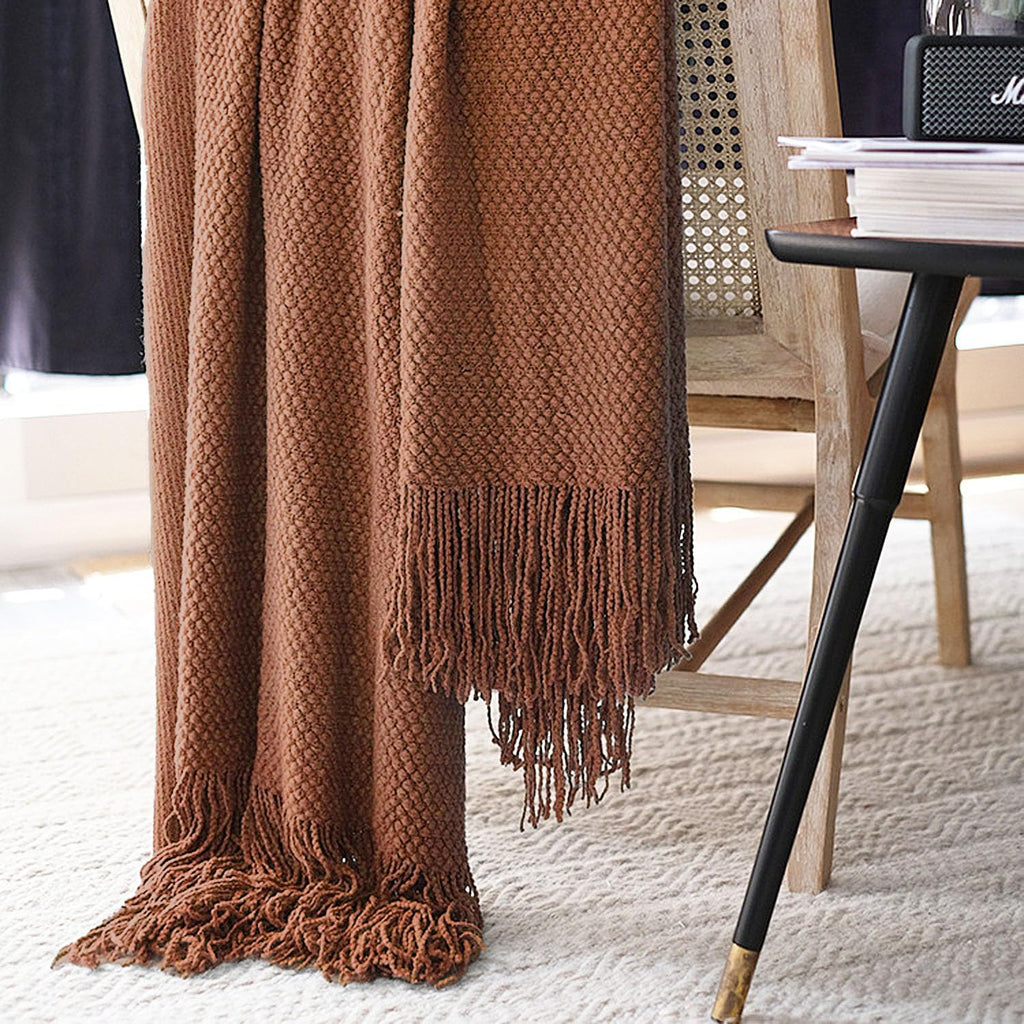 Knitted Throw Blanket with Tassels Bubble Textured Lightweight Throws, 50x60)