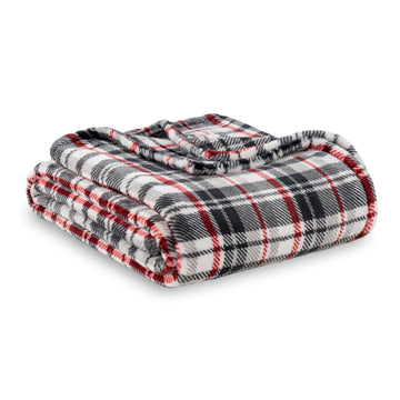 Classic Heavyweight Soft Printed VelvetLoft Plush Throw Blanket, Cozy and Fuzzy, Plaid Black Red, 50in x 70in