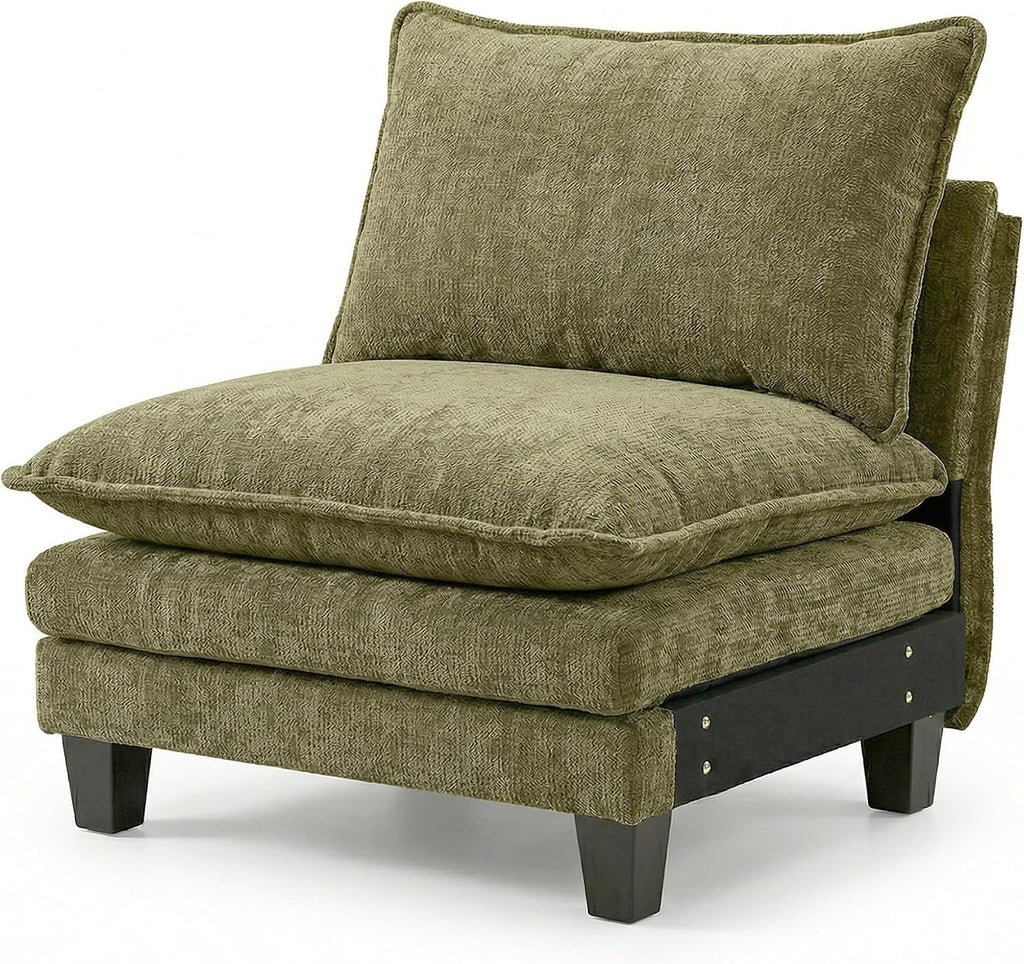 Armless Chenille Accent Chair, Modern Modular Single Sofa Chair, Oversized Upholstered Club Chair , Reading Nook