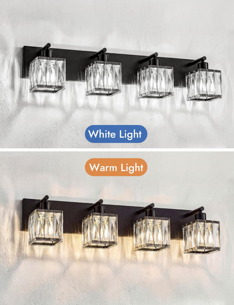 4-Light Crystal Bathroom Vanity Light Square, Matte Black