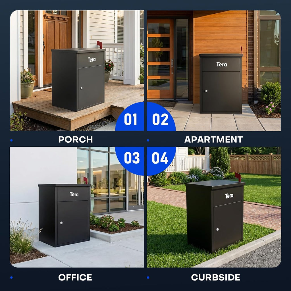 Package Delivery Boxes : No Assembly Needed 23" H Anti-Theft Parcel Drop Box Outdoor with Lock Galvanized Steel