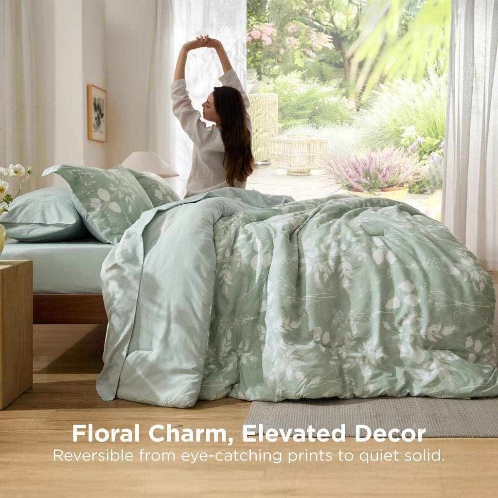 Comforter Set - 7 Pieces Floral Sage Green GentleSoft Bedding Sets