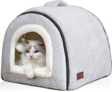Cat Bed for Indoor Cats，Foldable cat cave，Anti-Slip & Water-Resistant Bottom，cat Houses for Indoor Cats or Small Dogs