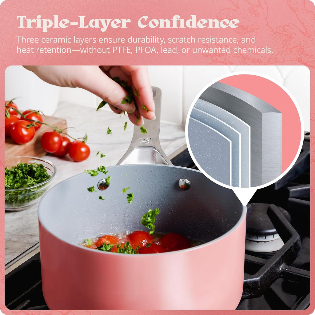 Premium Non-Toxic Ceramic Cookware Set - Triple-Layer Nonstick 12 Piece Pots and Pans with Lids, PFAS-Free, Oven Safe
