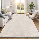 8x10 Washable Solid Color Area Rug, Soft Fluffy Non-Slip Carpet for Bedroom Dining Room Beige