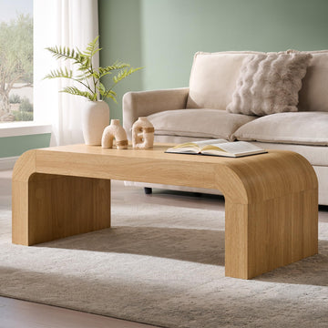 48" Modern Coffee Table, Wooden Curved Center Table, Natural Oak