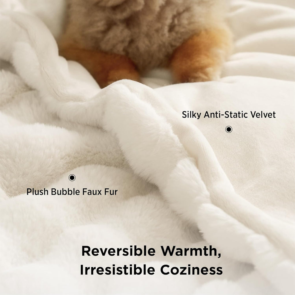GentleSoft Fluffy Faux Fur Throw Blanket, Soft Fuzzy Fleece Blankets & Throws, Cream Bed Decor Cozy Gifts for Women