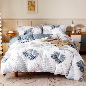 Duvet Cover Set,100% Cotton Comforter Cover with Leaf Pattern Duvet Cover Set,Soft Bedding Set Includes with 3 Piece
